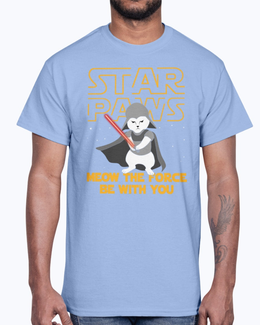 Men's Gildan Ultra Cotton T-Shirt  Star Paws Meow The Force Be With You