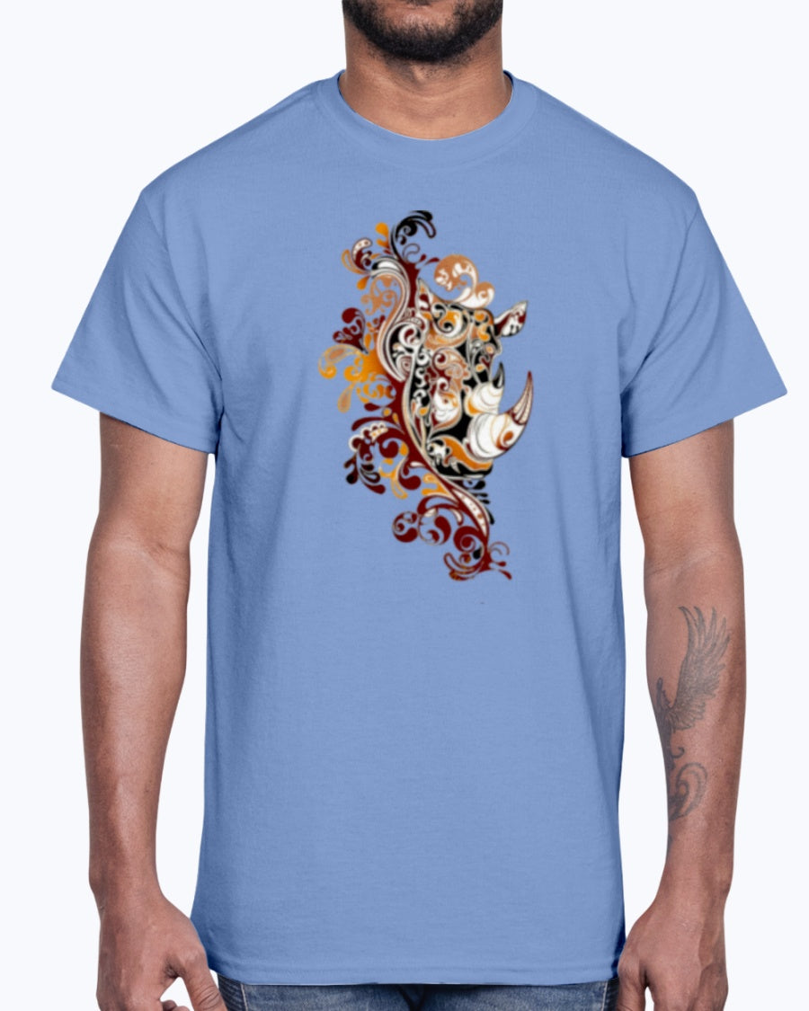 Men's Gildan Ultra Cotton T-Shirt 12 Dark colors.   Dust Rhinos Orange Knotwork