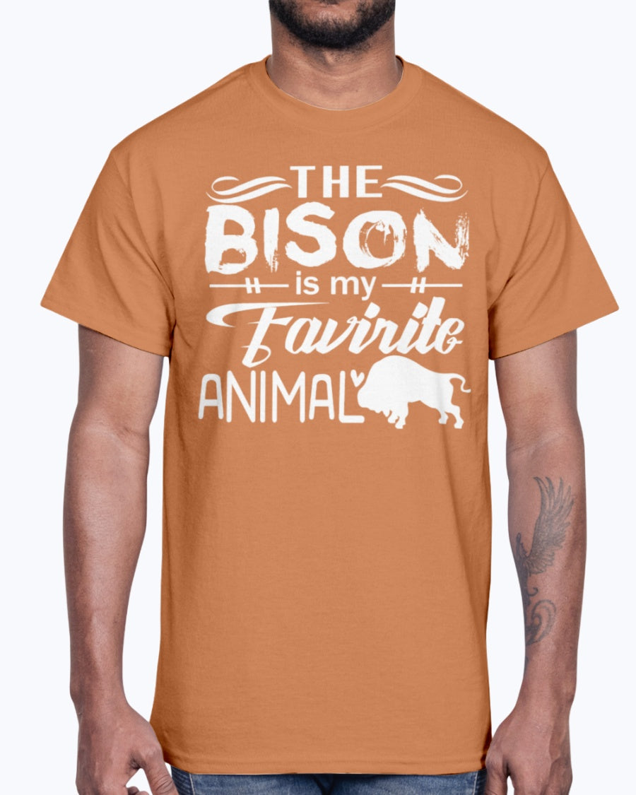 Men's Gildan Ultra Cotton T-Shirt 12 Dark colors   The Bison Is My Favorite