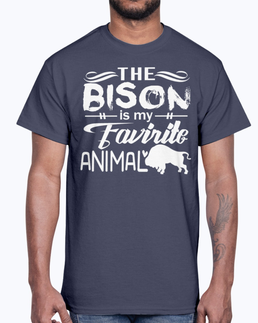 Men's Gildan Ultra Cotton T-Shirt 12 Dark colors   The Bison Is My Favorite