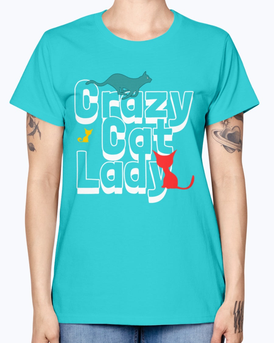 Gildan Ladies Missy T-Shirt. Crazy cat lady