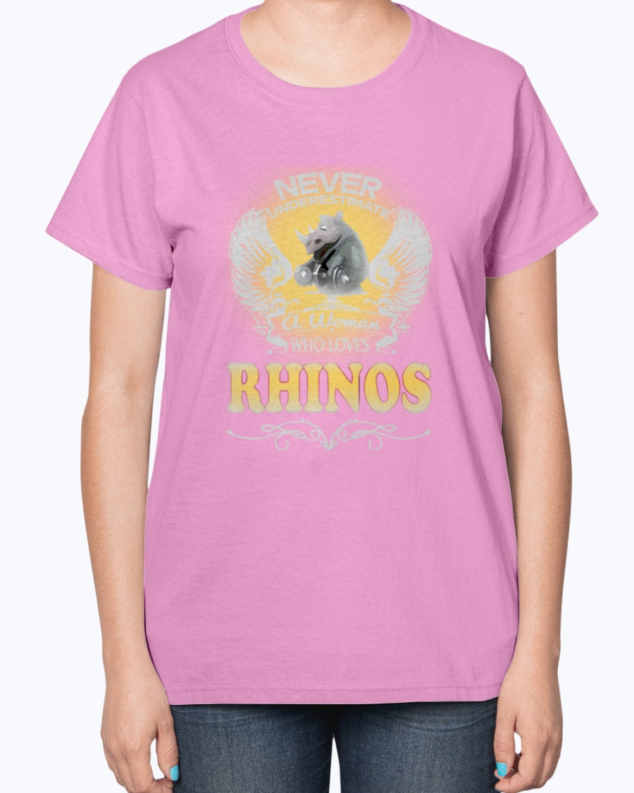 Gildan 2000L Ultra Cotton Ladies T-Shirt 13 colors Dark.  A Woman Who Love Rhinos