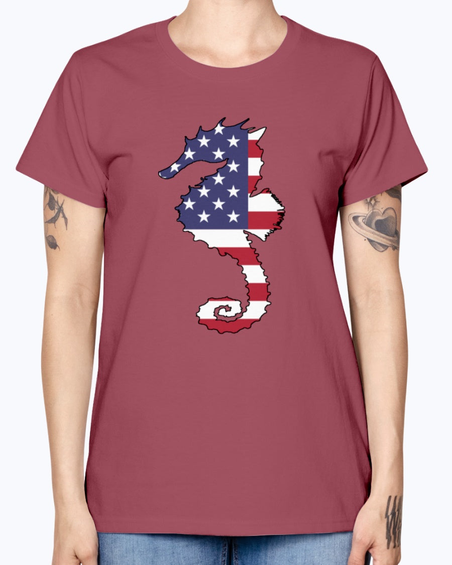 Gildan Ladies Missy T-Shirt. American Flag