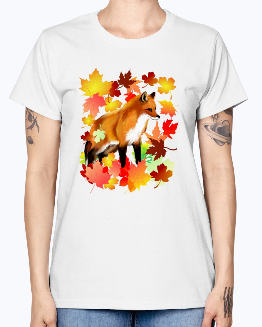 Gildan Ladies Missy T-Shirt 16 Light Colors       A FOX in FALL