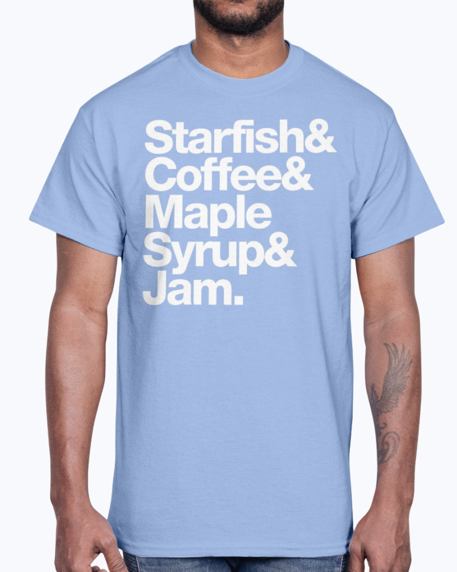 Men's Gildan Ultra Cotton T-Shirt . STARFISH COFFEE MAPLE SYRUP AND JAM