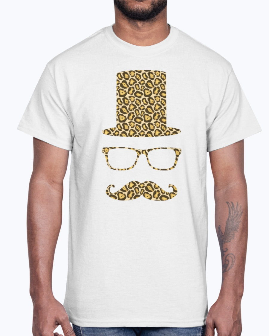 Men's Gildan Ultra Cotton T-Shirt 12 Dark colors.  Sir Gentleman Leopard Style