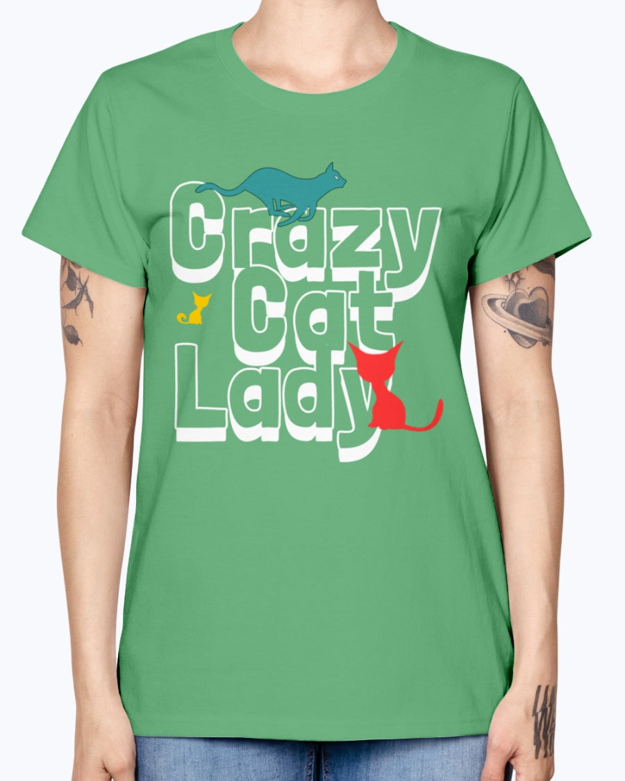 Gildan Ladies Missy T-Shirt. Crazy cat lady