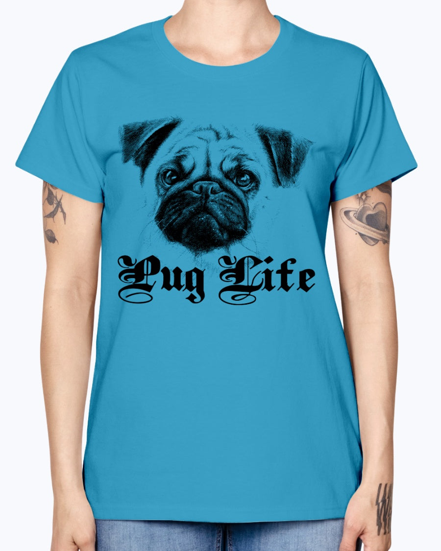 Gildan Ladies Missy T-Shirt 16 Light Colors   Pug Life