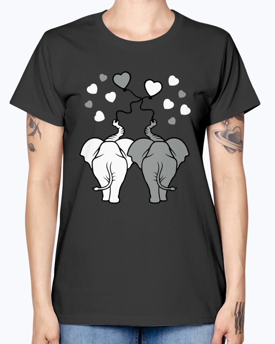Gildan Ladies Missy T-Shirt  Asphalt elephants in love