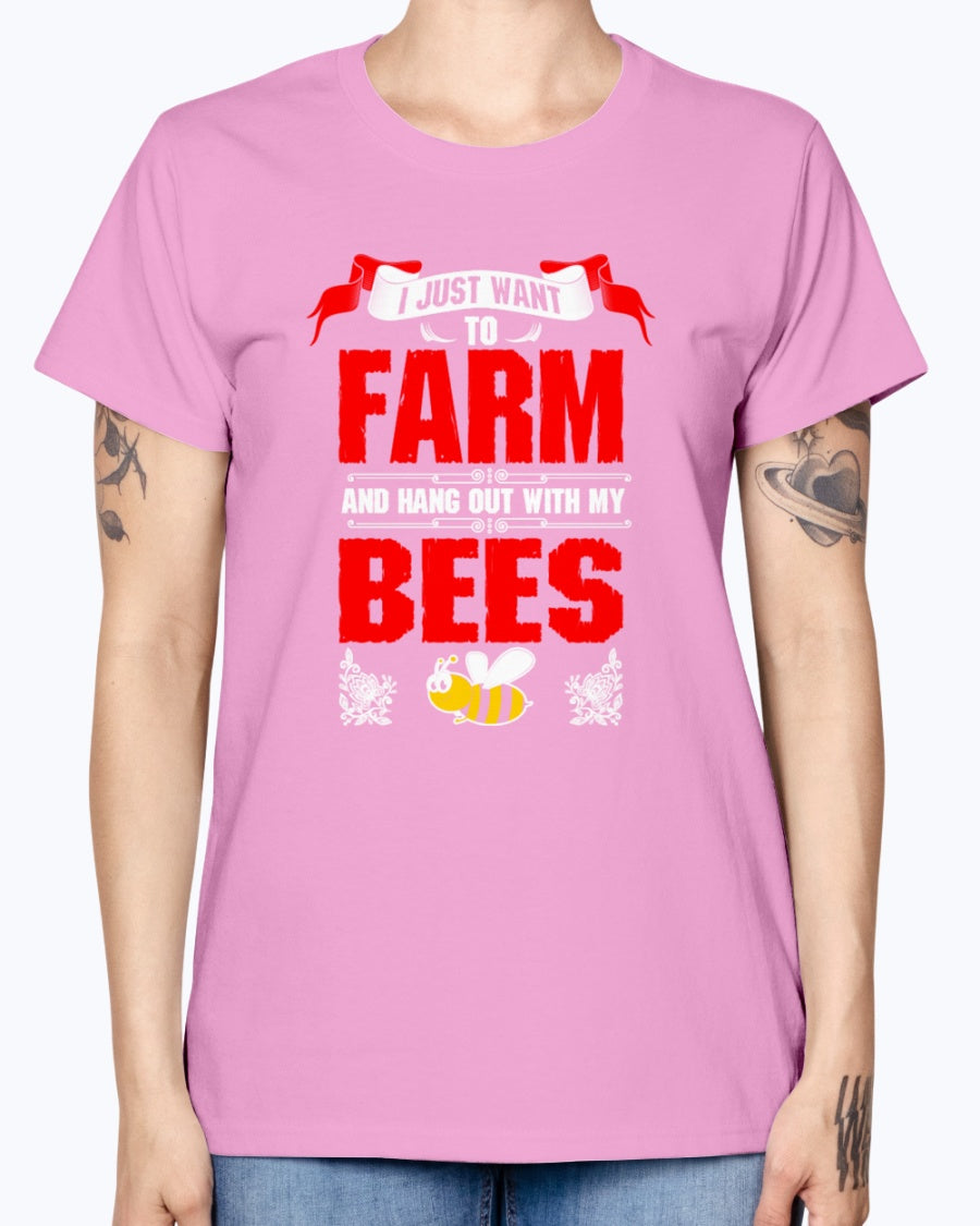 Gildan Ladies Missy T-Shirt 16 colors.   I Just Want To Farm Bees