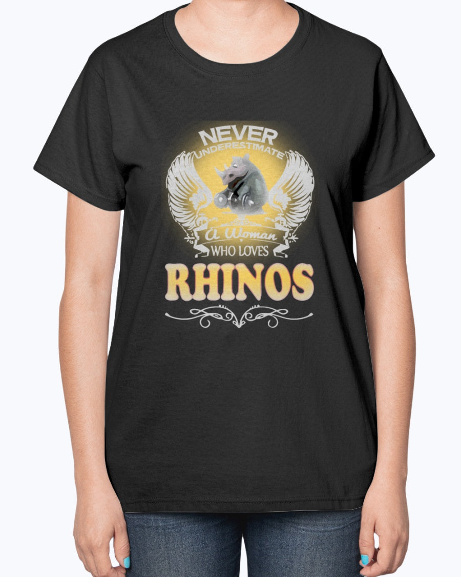 Gildan 2000L Ultra Cotton Ladies T-Shirt 13 colors Dark.  A Woman Who Love Rhinos