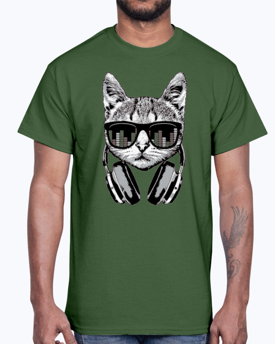 Men's Gildan Ultra Cotton T-Shirt     Headphones Cat Equalizer Glasses   (Mens)