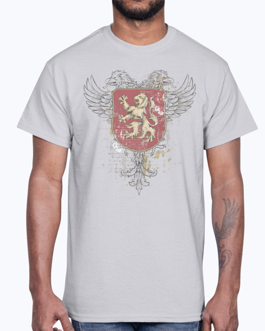 Men's Gildan Ultra Cotton T-Shirt 11 Light coloros.    Coat of arms with a lion, design-745
