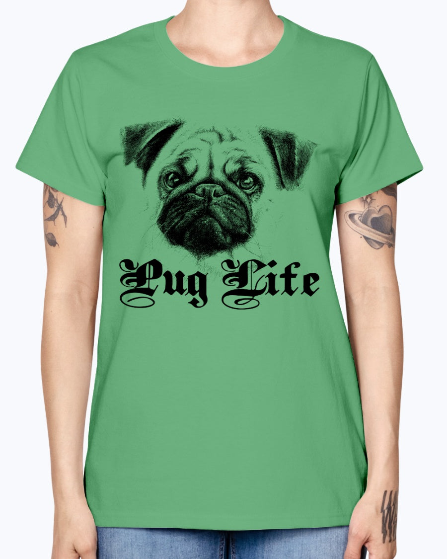Gildan Ladies Missy T-Shirt 16 Light Colors   Pug Life