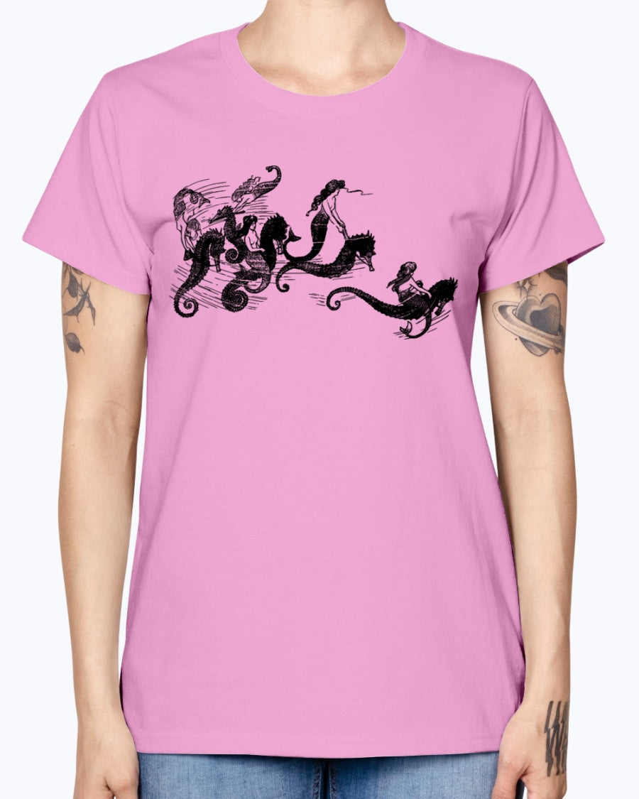 Gildan Ladies Missy T-Shirt   Mermaids and Seahorses