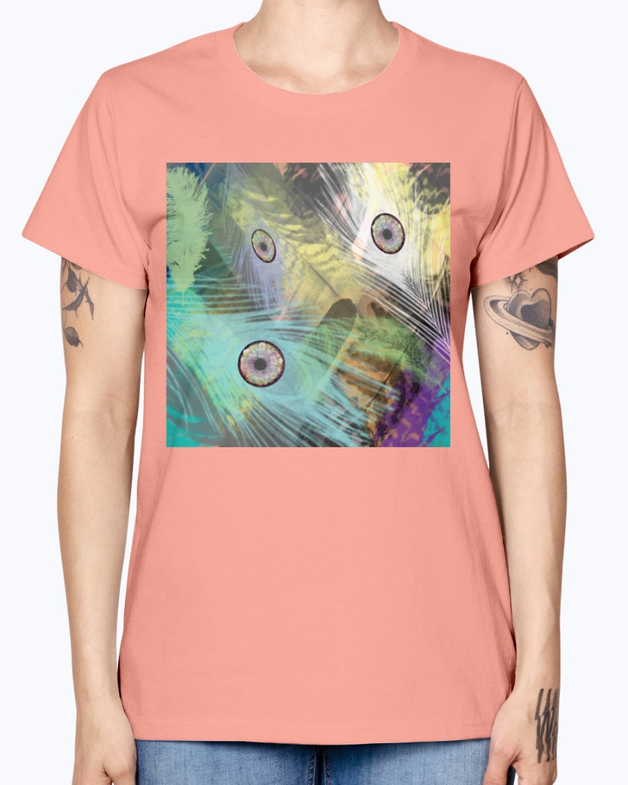 Gildan Ladies Missy T-Shirt 16 colors    Peacock feathers