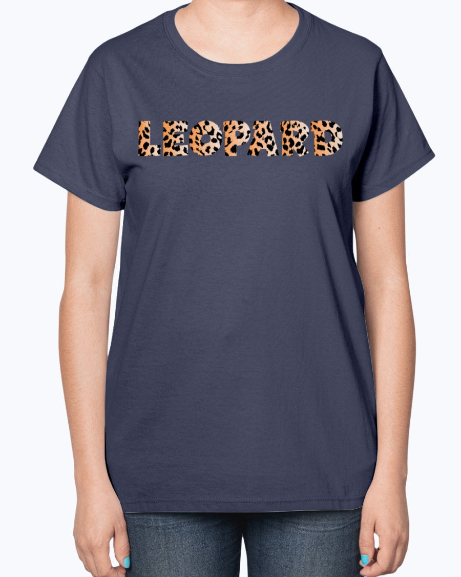 Gildan 2000L Ultra Cotton Ladies T-Shirt 13 colors Dark. Leopard Typography 2
