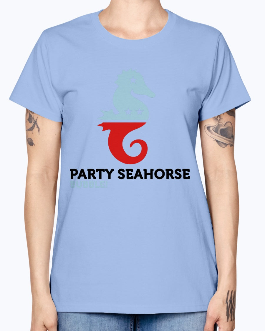 Gildan Ladies Missy T-Shirt  Party Animals Seahorse . Polo Shirts