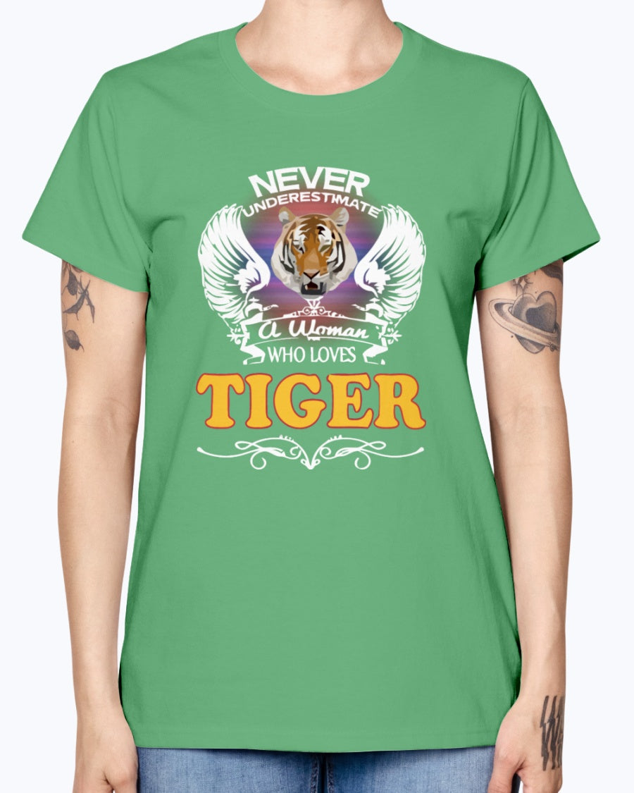 Gildan Ladies Missy T-Shirt 16 colors.  A Woman Who Love Tiger