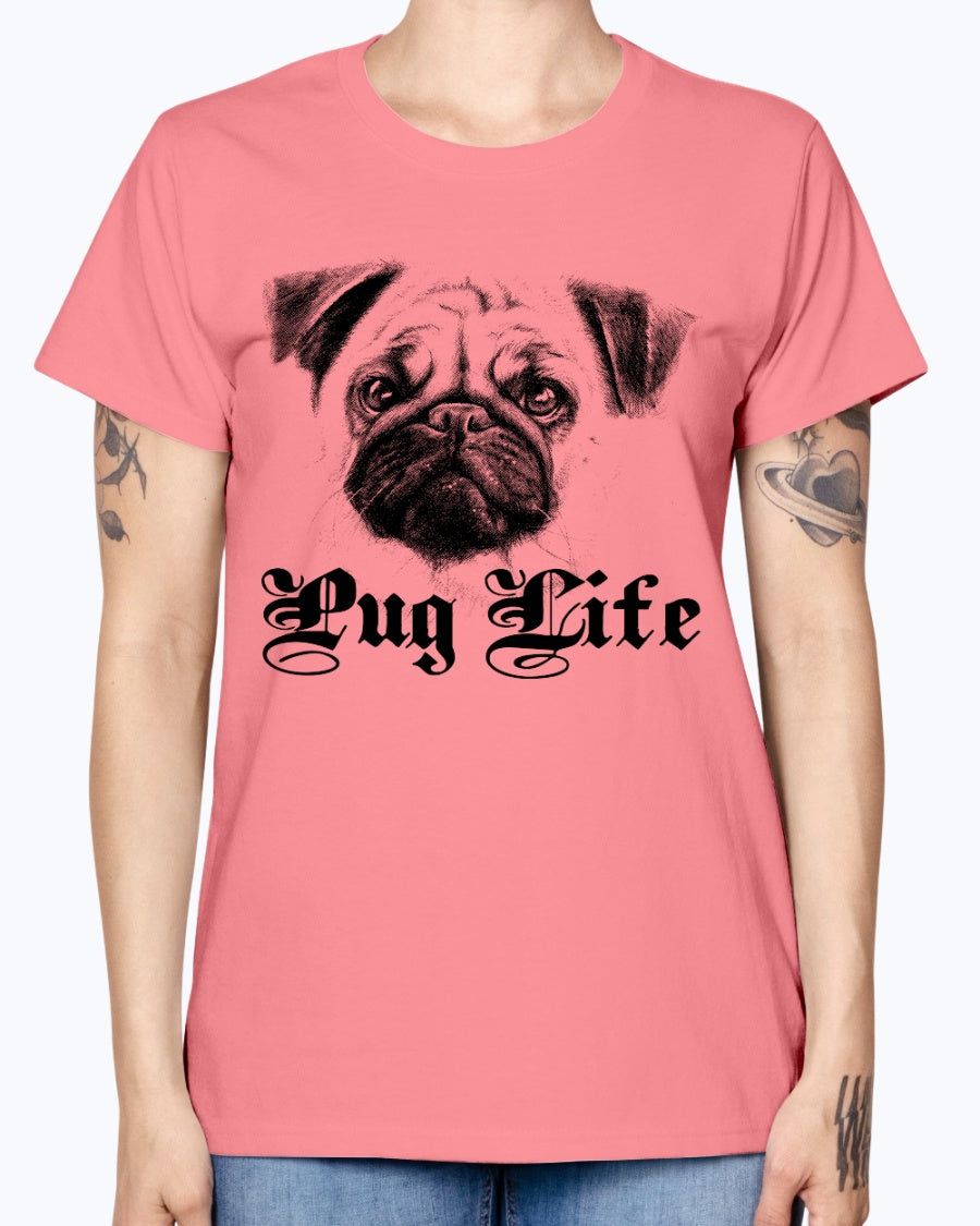 Gildan Ladies Missy T-Shirt 16 Light Colors   Pug Life